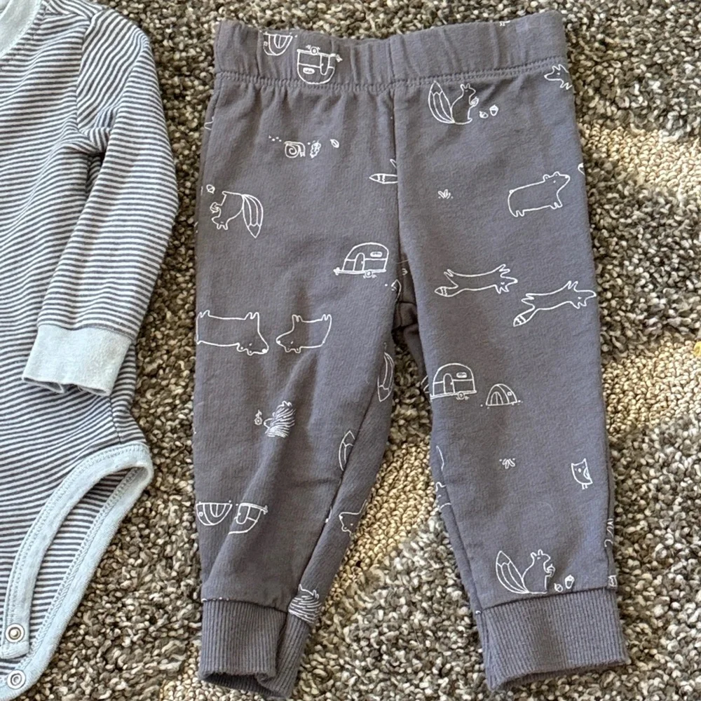Carters Baby Boy Dog Driving Car Blue Tee Gray Striped Onesie Joggers Lot 3 Pc